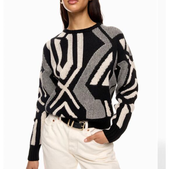 Ralph Lauren Black White Geometric Sweater XS Oversize Dolman Wool Cashmere $225 - Picture 1 of 10